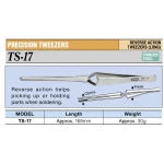 Pinzas electrónica tipo X Goot TS-17 punta ancha en uso para soldadura electrónica