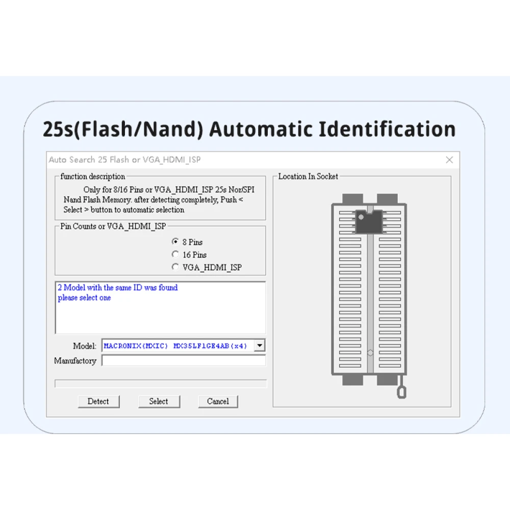 Programador XGecu T48 con chip integrado en socket
