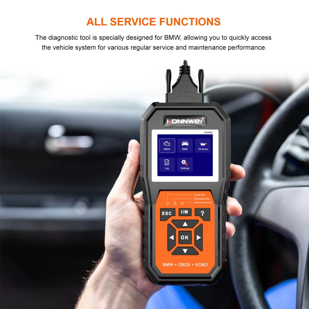 Herramienta de diagnóstico BMW Konnwei KW480 mostrando interfaz de lectura de códigos