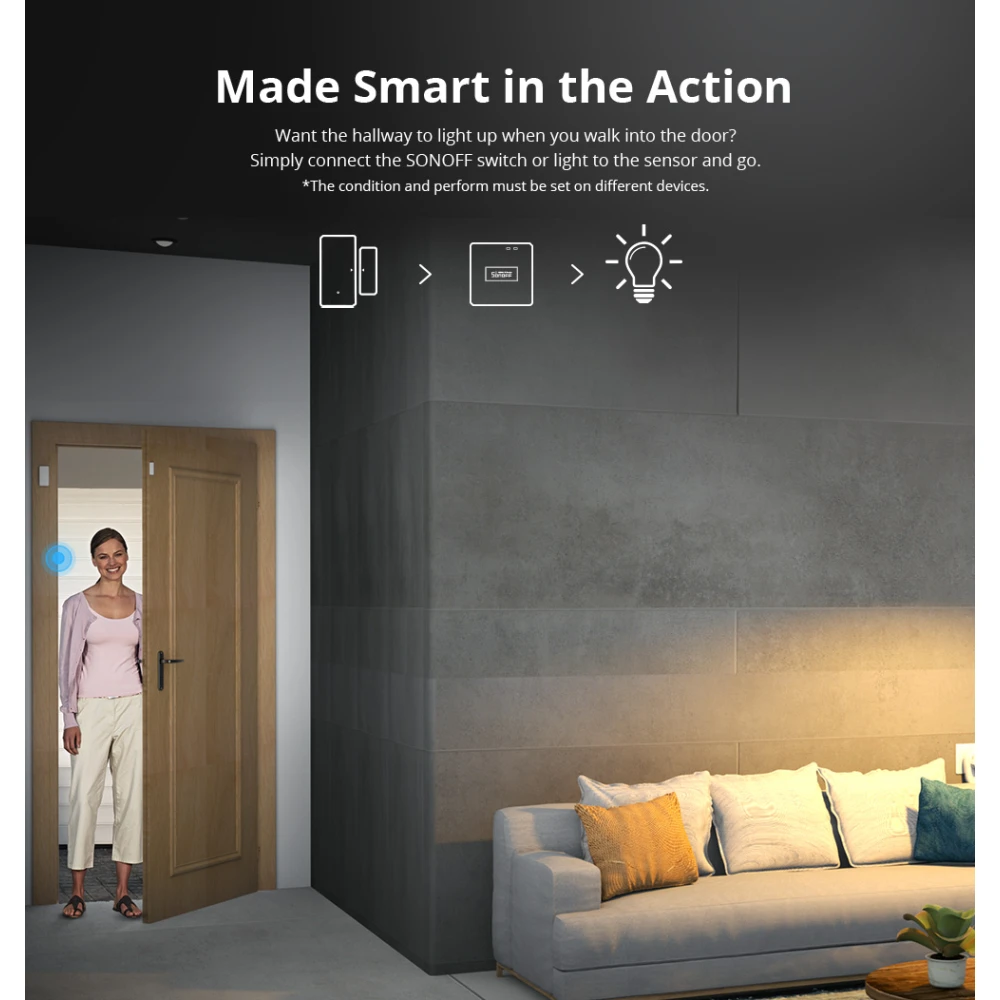 Bezvadu durvju un logu sensors SONOFF DW2 RF mājas signalizācijai