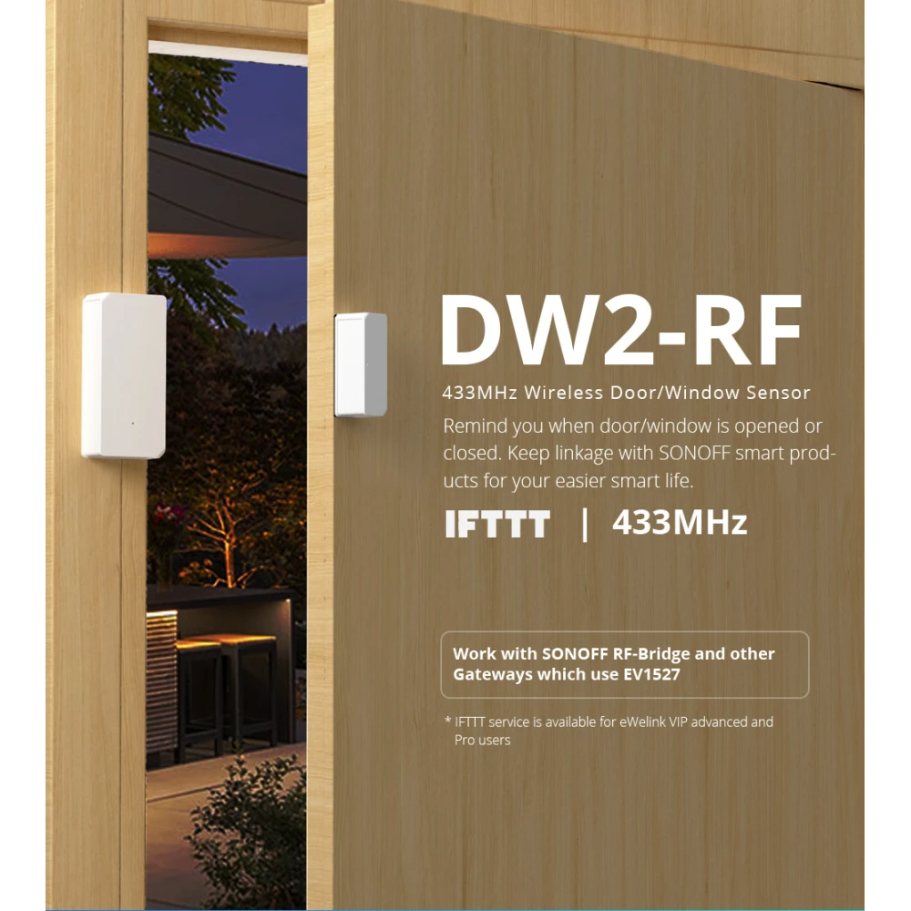 Bezvadu durvju un logu sensors SONOFF DW2 RF mājas signalizācijai