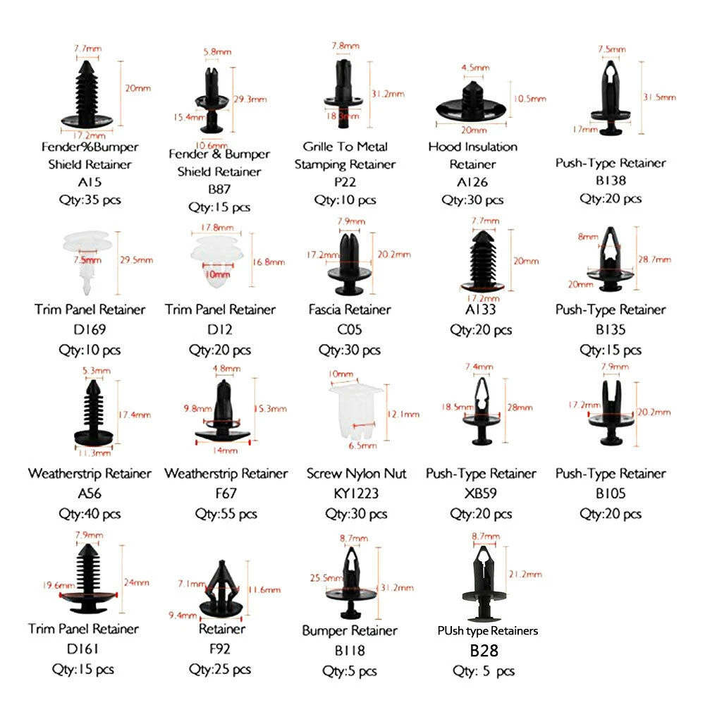Kit clips retenedores coche TSX TOOL con 19 tamaños comunes para automoción