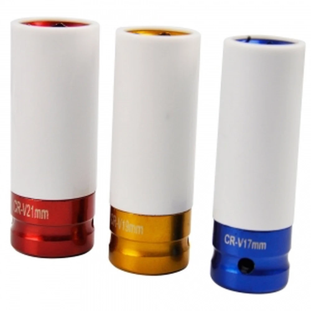 Dziļais plānsienu riteņu uzgriežņu uzgaļu komplekts 1/2'' drive 17mm 19mm 21mm