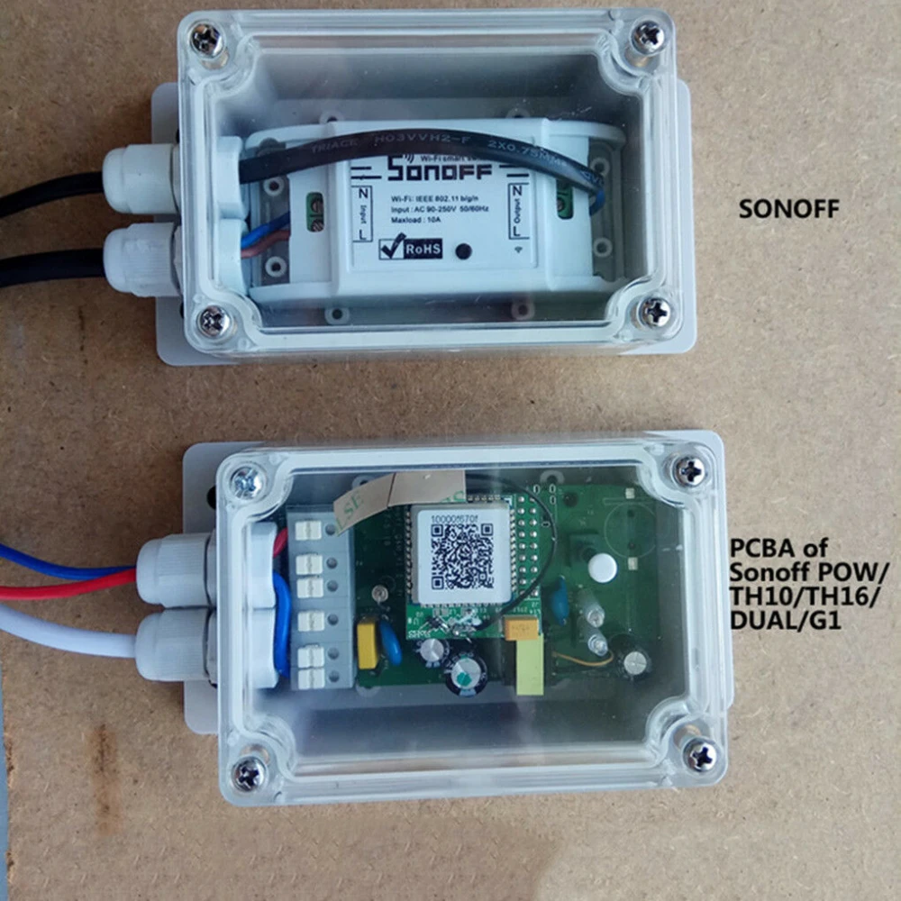 Caja impermeable Sonoff IP66 instalada en entorno exterior