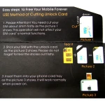 Tarjeta Unlock Universal Sim con instrucciones para liberar teléfonos