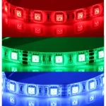 12V RGB LED lente 5 metri regulējama SMD5050 60LED uz metru IP65