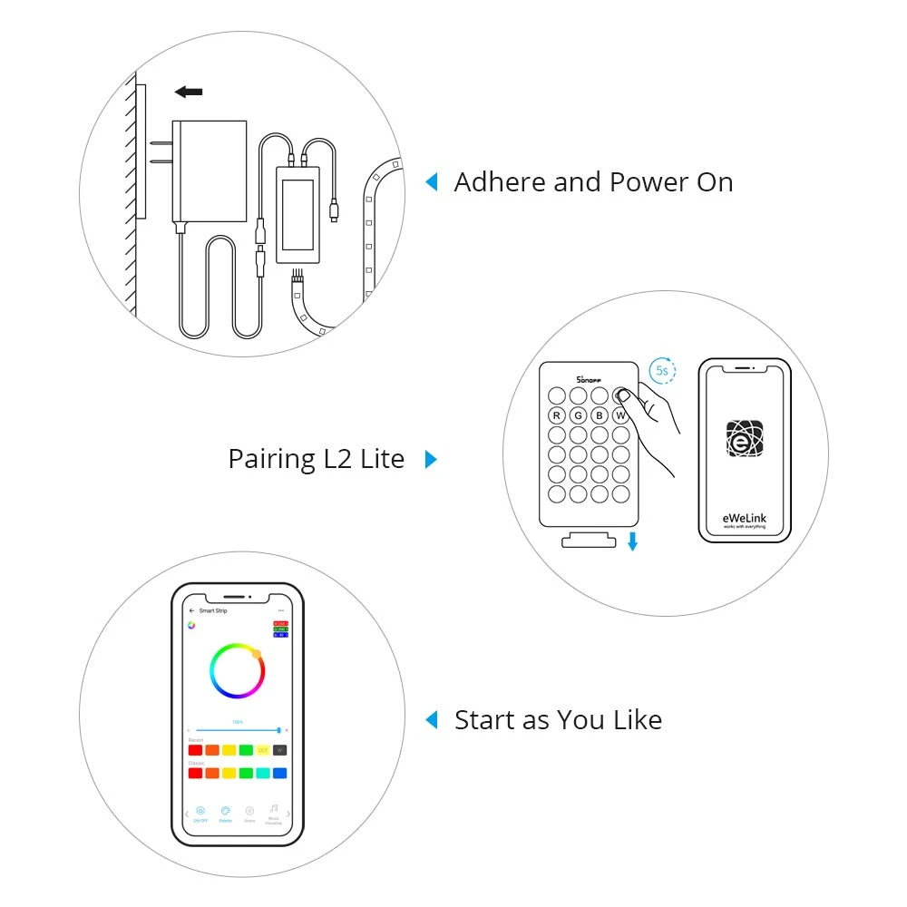 SONOFF L2 Lite WiFi viedā LED lente 5 metri ar pulti un lietotni