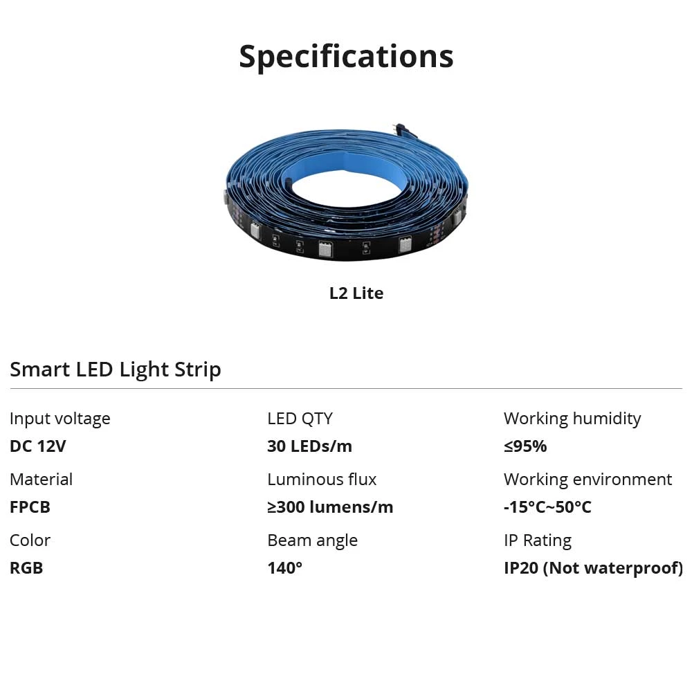 SONOFF L2 Lite WiFi viedā LED lente 5 metri ar pulti un lietotni